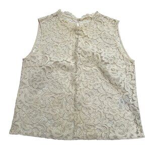 Saint Laurent Sleeveless Lace Blouse in Ivory